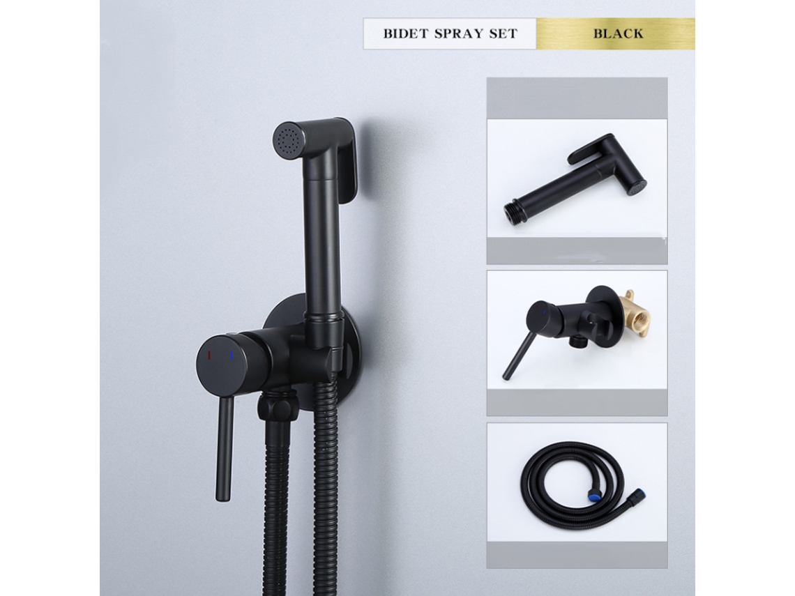 Torneira Ula Black De Latão Para Bidê Portátil, Torneira Para Banheiro Com Água Quente E Fria, Válvula Shattaf, Chuveiro Higiênico
