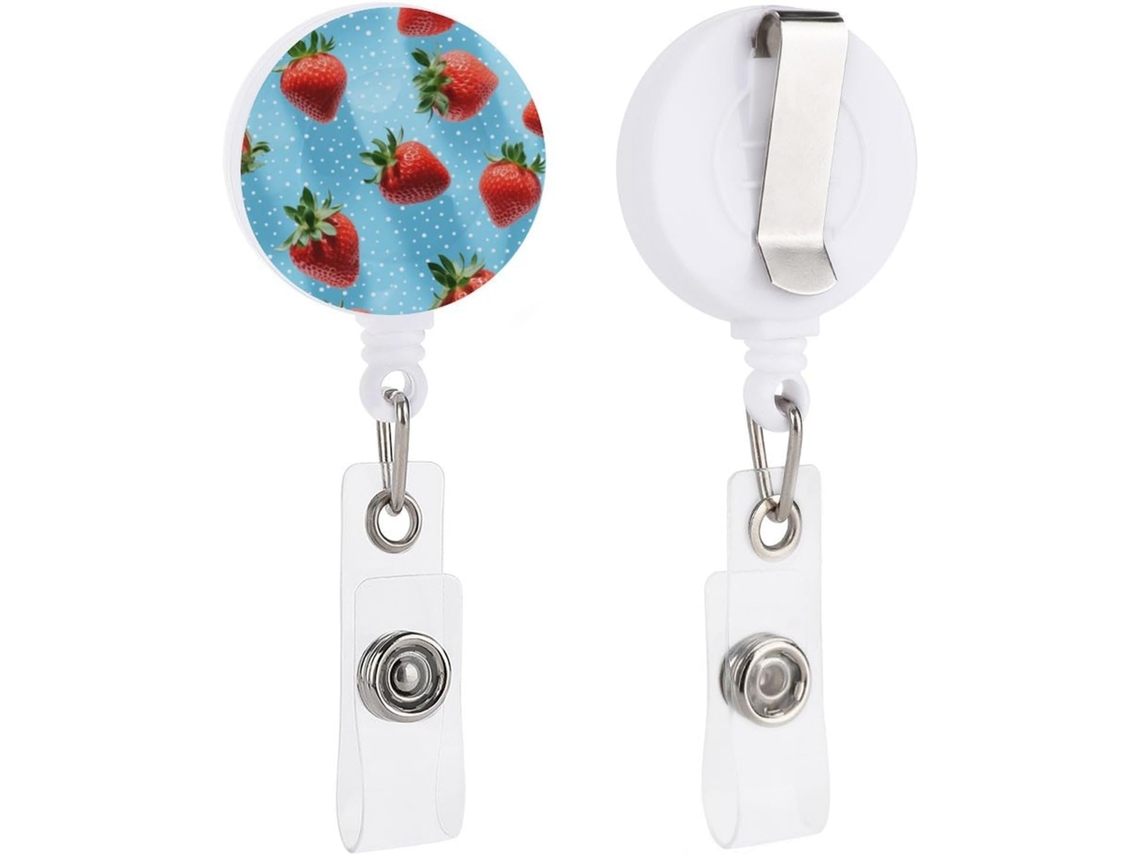 Porta Crachá Retrátil Com Clipe E Chaveiro Argola, Estampa Fresh Morango, Porta Cartão de Identificação, Porta