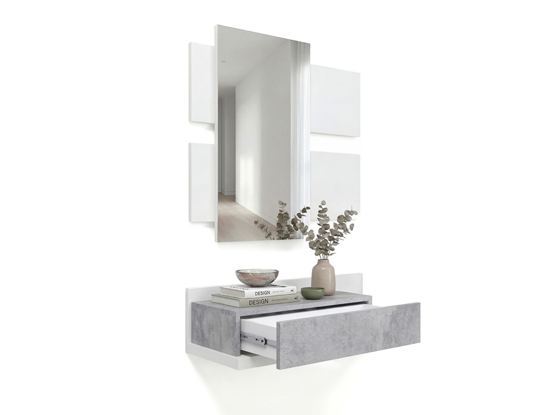 Mueble recibidor Milo Branco Artik (Branco mate) - Cinzento Cimento 75 x 116 x 29 cm