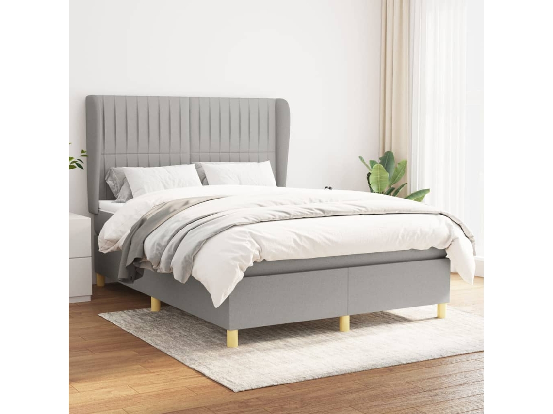 Cama Com Molas/colchão 140x190 Cm Tecido Cinzento-claro