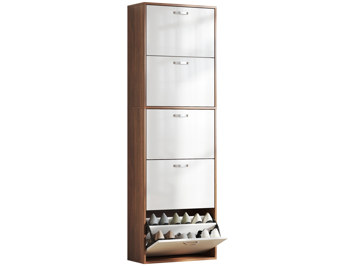 Sapateira Estreita de 5 Níveis com 2 Prateleiras por Nível, em Mdf, 60x28x189 Cm, Branca e Castanha. PENGJIANG SHOP