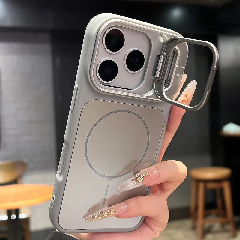 Capa Magnética Fosca Para Celular Com Suporte Dobrável Para Câmera (cinza Tailandês) Para Iphone 14 Plus