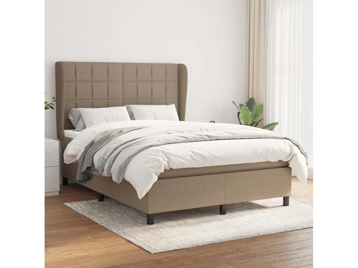 Vidaxl Cama Com Molas/colchão 140x200 Cm Tecido Castanho-acinzentado