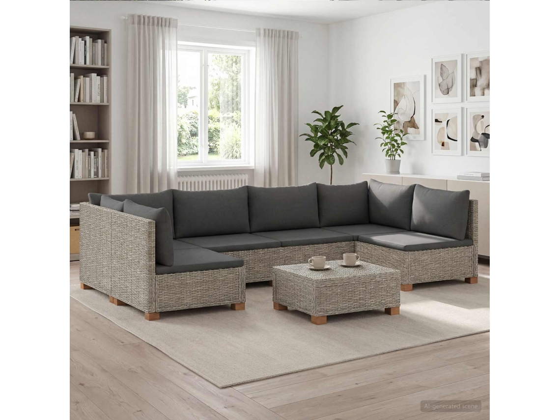 Vidaxl 7 Unid. Conjunto De Lounge De Rattan Com Almofadas Gendt