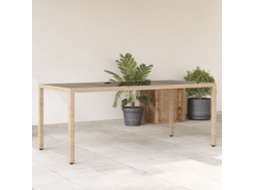 Vidaxl Mesa De Jardim Com Tampo De Vidro 190x90x75 Cm Vime Pe Bege