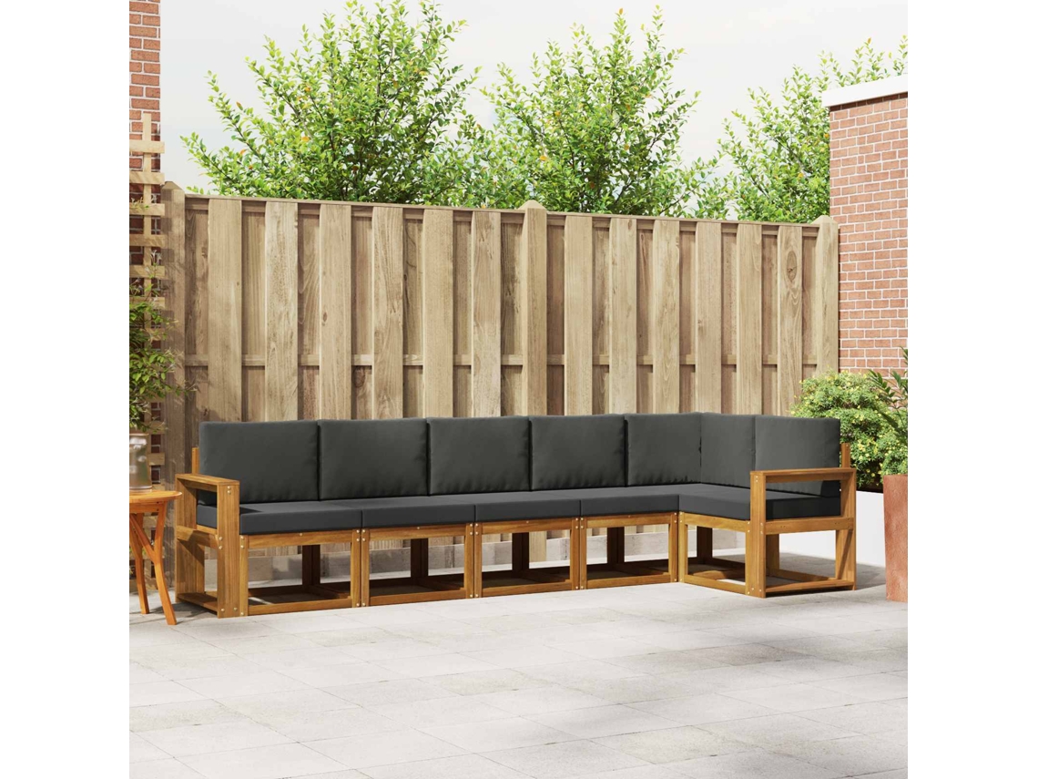 Vidaxl Conjunto De Sofás Para Exterior 6 Unid. Natural E Antracite