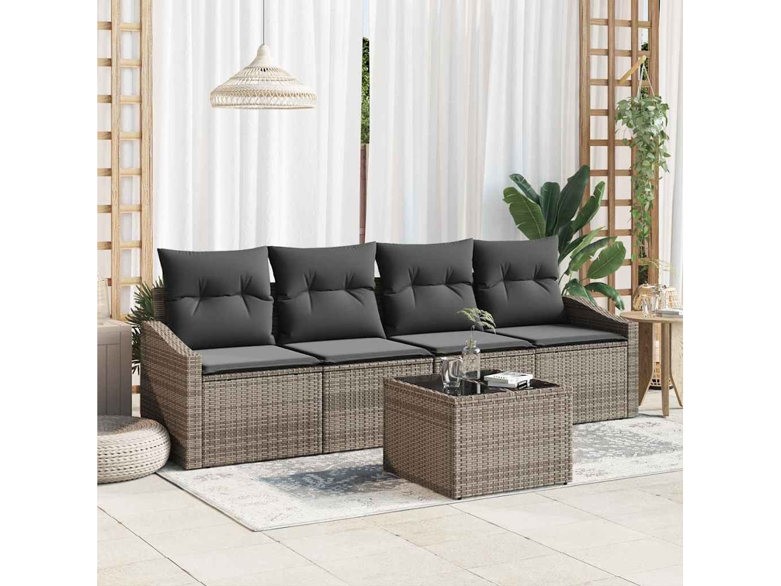 Vidaxl Conjunto De Sofás 5 Unid. Cinzeto Vime Pe