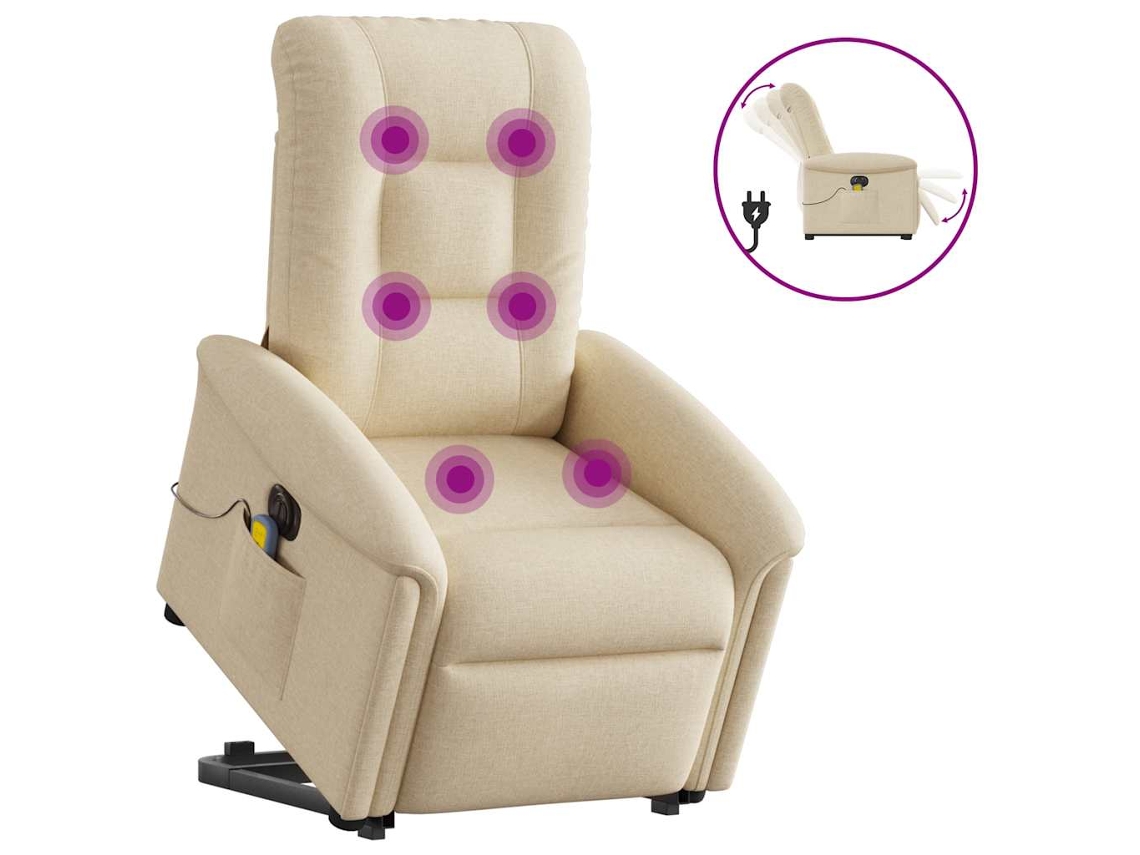 Vidaxl Poltrona Elétrica Elevatória Massagens Tecido Creme