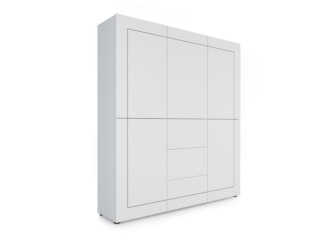 Aparador Elios com 5 portas e 3 gavetas, acabamento branco brilhante, 150 x 35 x 165 cm