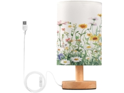 Abaixo da cabeceira com estampa de flores silvestres da primavera, com suportes para transporte USB-C, luminária de mesa.