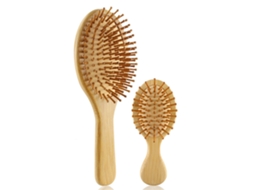 Conjunto de 2 Peças de Escovas de Cabelo de Bambu com Escova Desembaraçadora de Remo e Mini Escova Viagem Escova de Cabelo de Madeira NJEDBESETZT