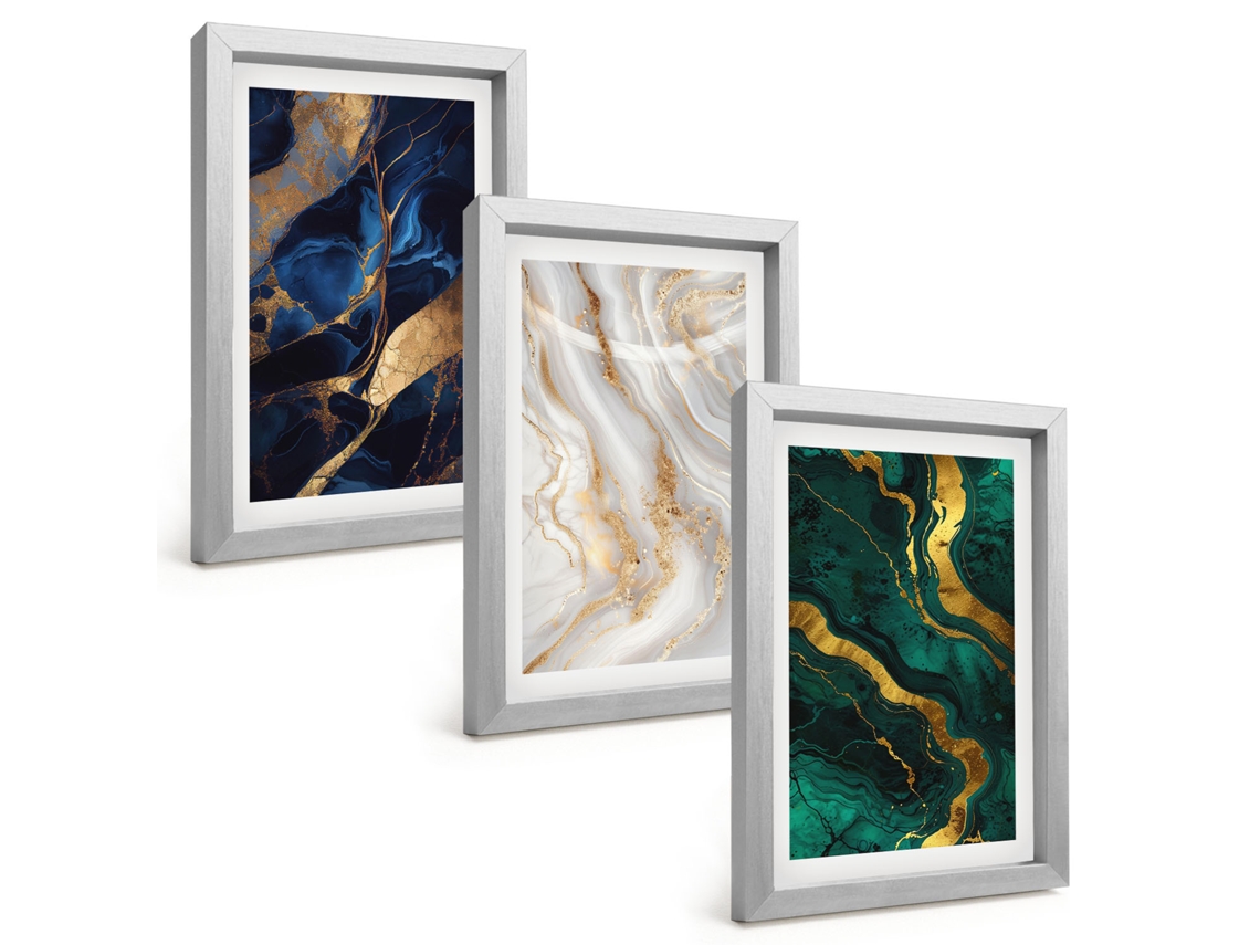 Pinturas Murais Modernaspadrões Abstratos Em Azul E Verde Moldura Prateada Fotos Para O Corredor Espelharte (3 Peças 20x30 Cm)