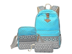 Mochilas Mochila De Lona Feminina Mochila Escolar Casual Para Estudantes Conjunto De Três Peças Azul Celeste Olysi Shop