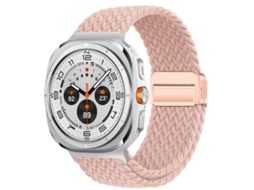 Bracelete Para Samsung Galaxy Watch Ultra - Nylon Trançado Com Fivela Magnética (47mm) - Rosa-areia