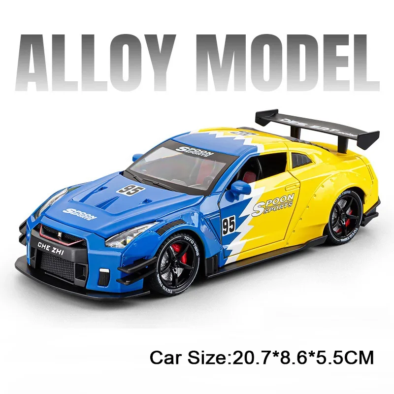 (azul Gtr Em Spray) Escala 1:24 - Miniatura De Carro De Corrida Gtr R34, Feita Em Liga Metálica Fundida, Com Efeitos Sonoros E Luminosos.