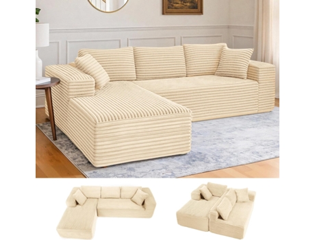 Sofá Modular De 105,sofá Em L Com Braços Largos, Tecido De Bombazine,chaise Longue,sem Necessidade De Montagem Comhoma