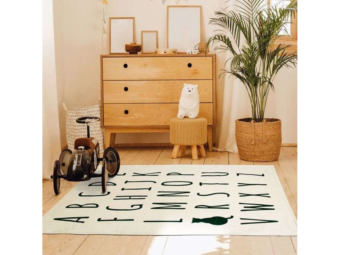 Tapete - A Fábrica De Decoração - Tapete Infantil Impresso Com Alfabeto E Gato - 120x170 Cm - Algodão - Bege