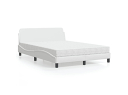 Vidaxl Cama Com Colchão Dover 140x190 Cm Couro Artificial Branco