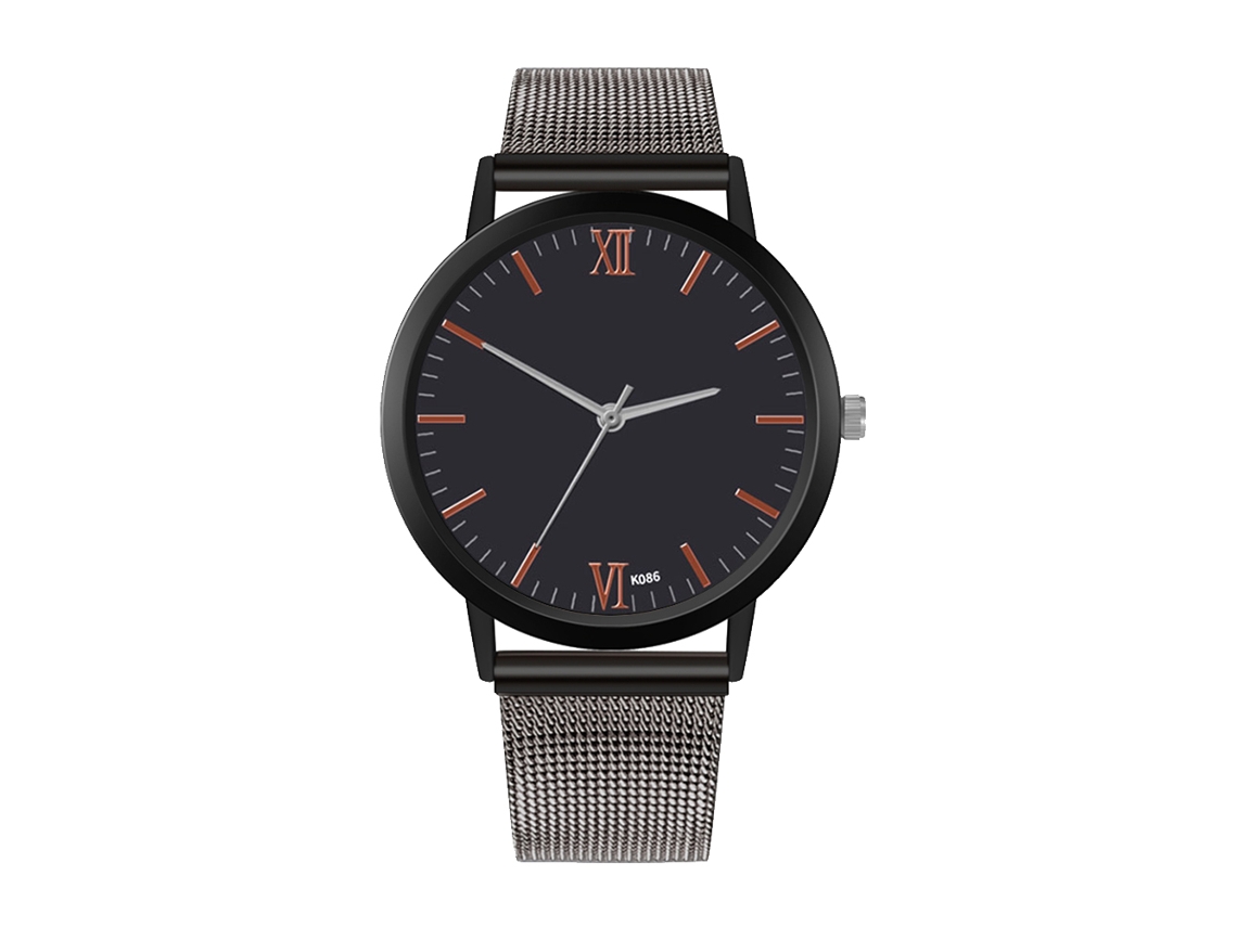 Relógio de Pulso Analógico de Quartzo com Pulseira de Malha Simples e Elegante (gunmetal+ouro Rosa)