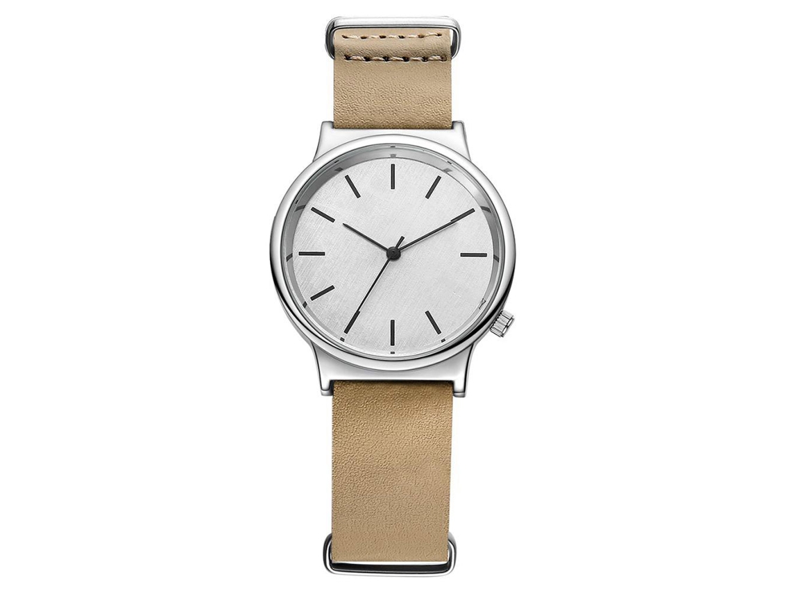 Reloj Hombre De Cuero Pu Analógico De Cuarzo Con Caja De Aleación Redonda Beige