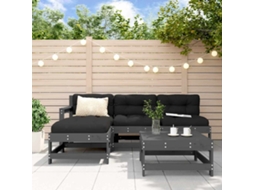 Vidaxl 5pcs Conjunto Lounge Jardim Com Almofadões Madeira Maciça Cinza