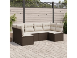 Jogo de Sofá 6 Peças Jardim C/ Almofadões Vime Pe Marrom Dkd Home Decor