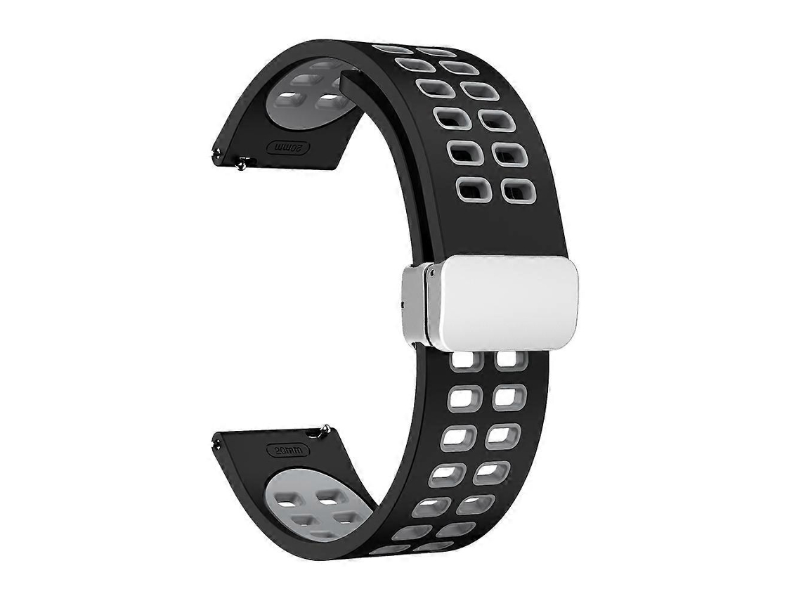 Pulseira De Relógio De Silicone Bicolor Com Fecho Dobrável De Furos Duplos Na Cor Prata