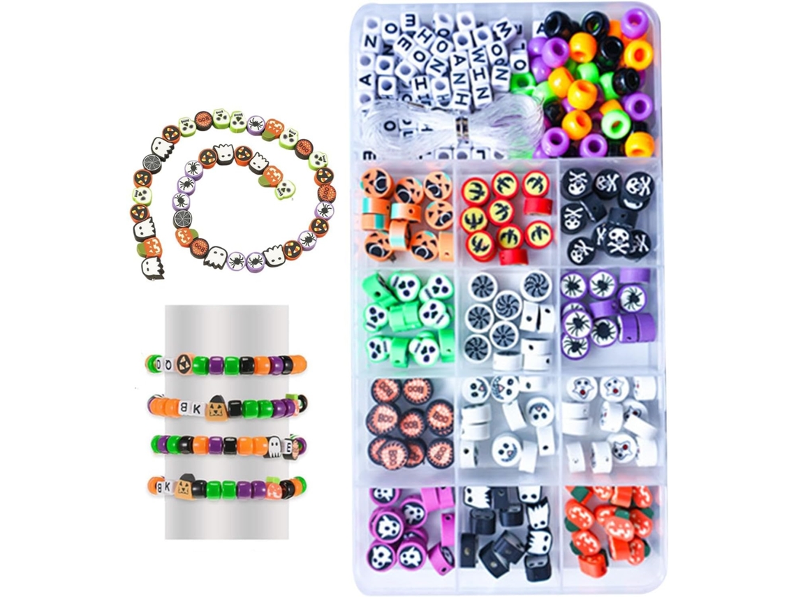 Conjunto de Miçangas Halloween Ycezw, Kit para Fazer Pulseiras Confecção com Letras Mulheres CHABERLU