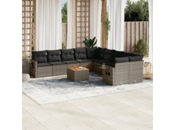 Vidaxl 11 Pcs Conjunto Sofás De Jardim C/ Almofadões Vime Pe Cinzento