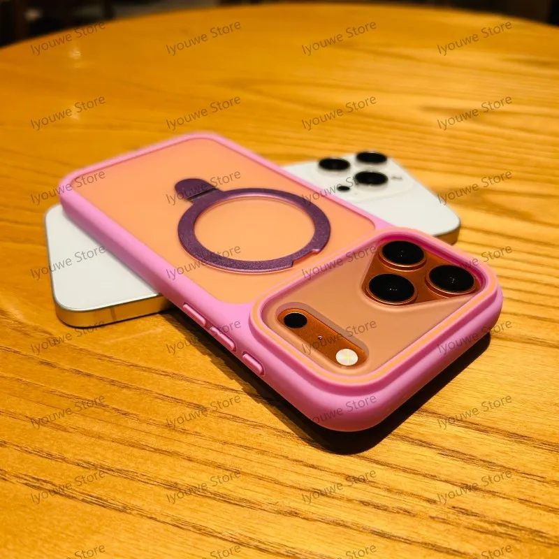 Capa Protetora Magnética Transparente Fosca (para Iphone 12 Pro Max Rosa), Compatível Com Carregamento Sem Fio.