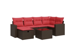 Conjunto de 7 Sofás de Jardim com Almofadões Vime Pe Castanho MAISON EXCLUSIVE (7 pcs)