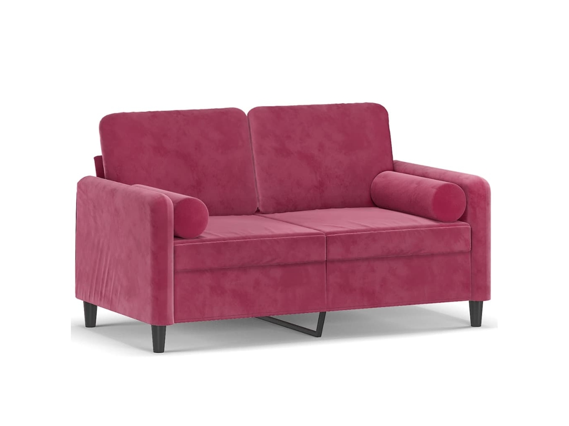 Sofá 2 lug. + almofadas decorativas VIDAXL veludo vermelho tinto (120 cm)