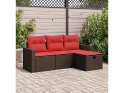 Vidaxl 4 Pcs Conjunto Sofás De Jardim C/ Almofadões Vime Pe Castanho