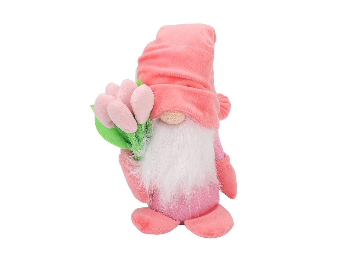 Gnomo de Pelúcia para Decoração do Dia das Mães, Boneco Macio com Flores de Tulipa Rosa da Primavera