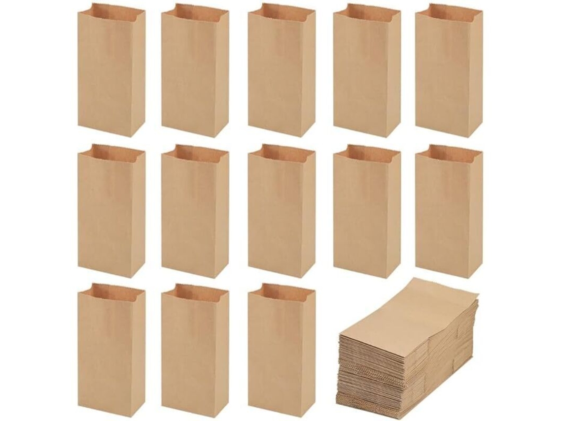 Pacote Com 100 Sacolas De Papel Kraft, 9x5,5x18 Cm, Sacolas Marrons Para Presentes, Ideais Para Doces E Pequenos Objetos. Ecológicas E Sustentáveis.