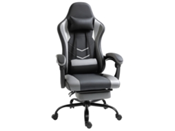 Cadeira Gaming Ergonómica, Altura Regulável, Almofada Lombar, Apoio Pés, 62×52×128 Cm, Preto