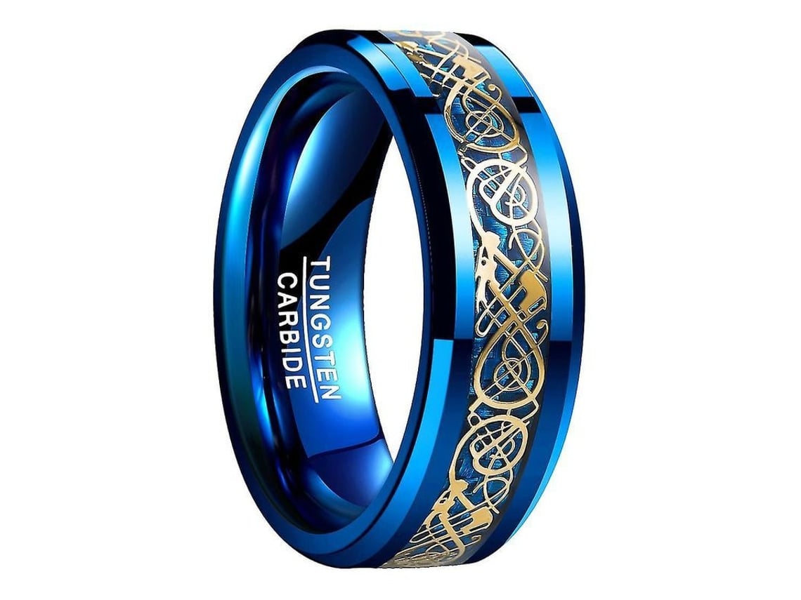 2026 anel de Carbeto de Tungstênio Azul Dragão Celta Fibra de Carbono Casamento 8mm