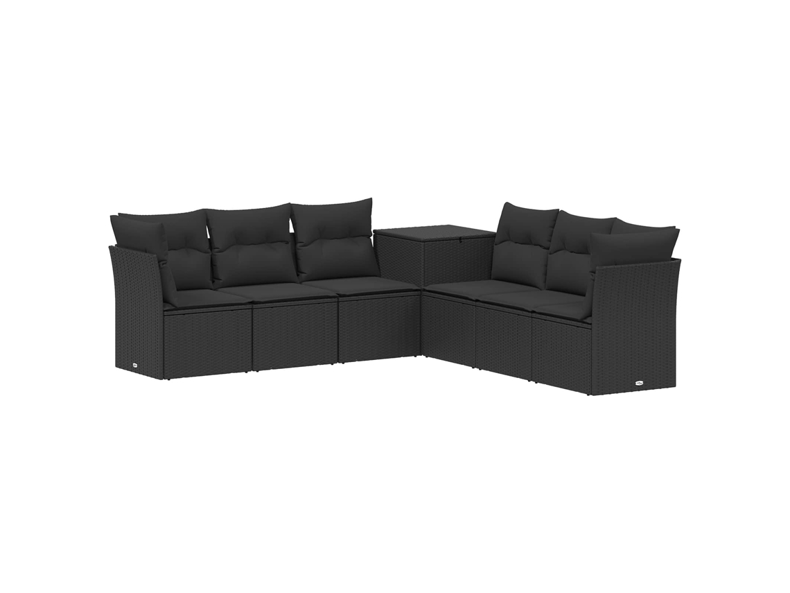Vidaxl Conjunto De Sofás 7 Pcs Preto Rattan Poliéster E Aço