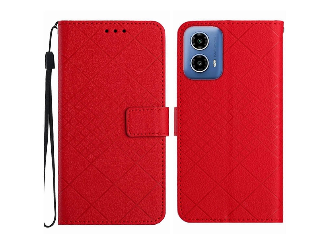 Capa De Couro Com Textura De Grade Rômbica Para Celular