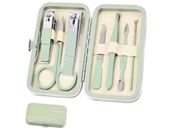 Kit de Manicure 7 em 1, Conjunto de Cortadores de Unhas Portátil em Couro Pu Verde, Aço Inoxidável