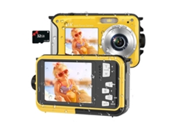 Câmera À Prova D'água 4k 64mp Tela Dupla 16 Pés Microsd 32gb BISBISOUS (amarela)