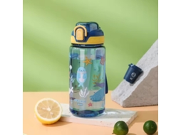(azul) Garrafa De Água Infantil De 600ml Com Alça De Ombro E Tampa À Prova De Vazamentos, Design De Desenho Animado.