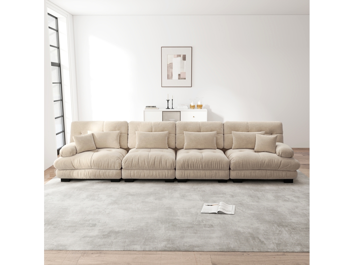Sofá Modular De 4 Lugares - Ecksofa Com Assento Profundo, Chenille, Sofá-cama Confortável - Café Claro