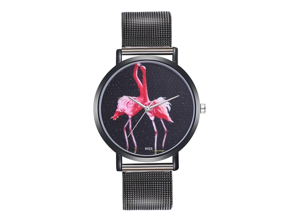 Relógio de quartzo elegante com pulseira de aço, mostrador redondo, design de céu estrelado para casais, preto.