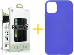 Capa + 1 Película de Vidro Anti-Spy iPhone 13 SKYHE Silicone Liso Azul