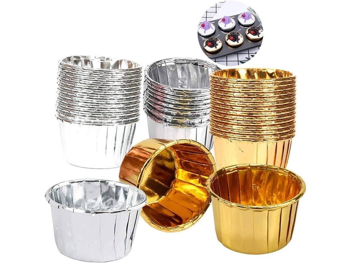 100 Moldes De Muffins De Alumínio Para Bodas, Cupcake E Bolos, Prateados E Dourados