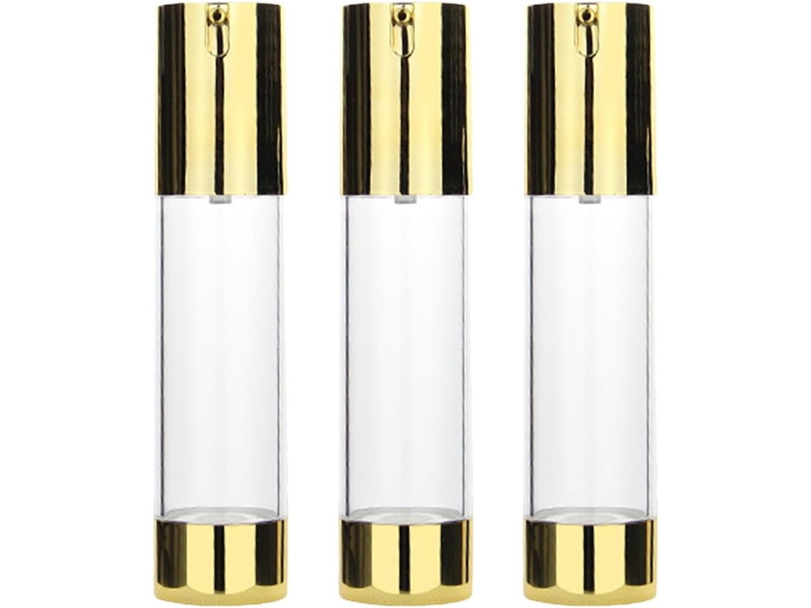 Frasco Com Bomba Airless Em Pp, Embalagem Com 3 Unidades, Dourado