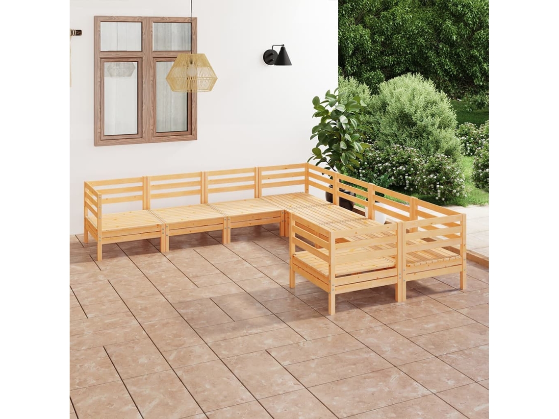 Vidaxl 8 Pcs Conjunto Lounge De Jardim Pinho Maciço