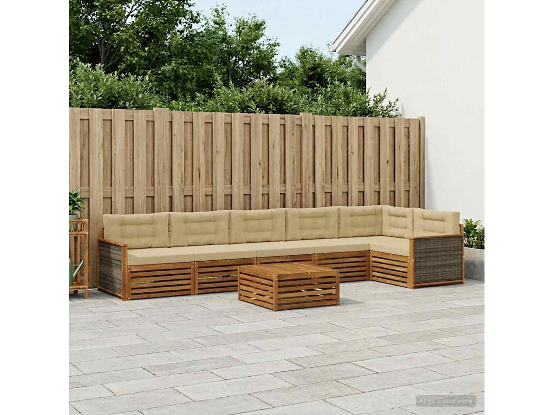 Vidaxl Conjunto De Sofás Para Exterior 7 Pcs Natural E Bege