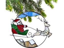 Apanhador de Sol para Janela Decoração Plana Bidimensional em Acrílico para Quarto Papai Noel em Trenó com Renas CHABERLU